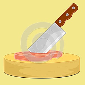 Chopping knife stab on meat