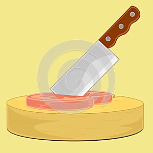 Chopping knife stab on meat photo