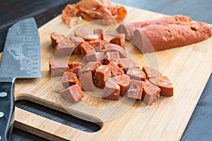 Chopping Peeled Portuguese ChouriÃ§o Sausage