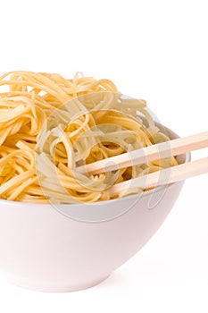 Chopsticks,bowl and noodles