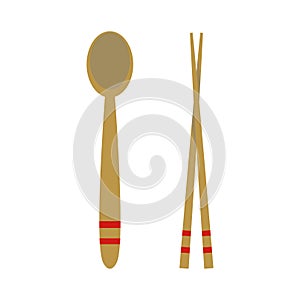Chopsticks and spoon vector. chopsticks white background. wallpaper. free space for text. copy space