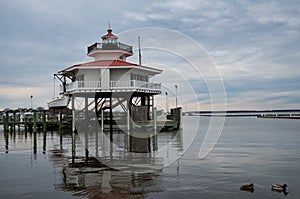 The Choptank River Lighthouse is a `screwpile` style lighthouse typically found on the Chesapeake Bay. photo