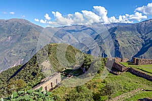 Choquequirao ancient archaeological complex that towers above the Apurimac River canyon and rests atop a flattened hill photo