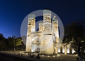 Chor-Minor madrasah in Bukhara at night