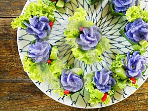 Chor Muang the flower shaped chicken Thai steamed purple dumpling