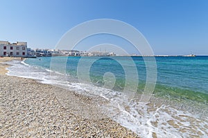 Chora village Beach and harbor - Mykonos Cyclades island - Aegean sea - Greece