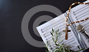 Choral background with sheet music and decoration for Palm Sunday