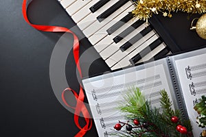 Choral christmas performance concept background with piano