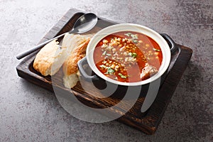 Chorba frik algerian traditional soup close-up in a plate. Horizontal