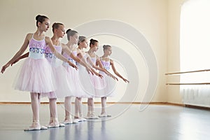 Choreographed dance by group of young ballerinas