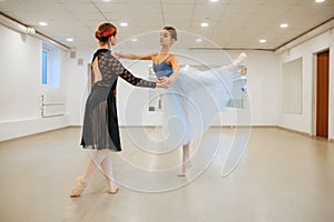Choreographer works with young ballerina in class