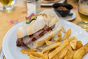 Choripan in a restaurant in La Boca area of Buenos Aires, Argentina