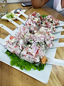 Choritos a la chalaca, Peruvian dish