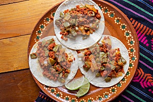 Chorizo and nopales tacos photo