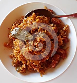 Chorizo Rice with Basil, Peppers and Onions photo