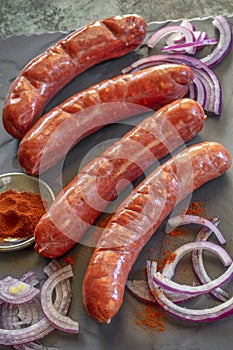 Chorizo Sausages with Paprika and Red Onion