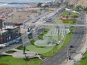 Chorrillos view of a fountain, a highway and the sea