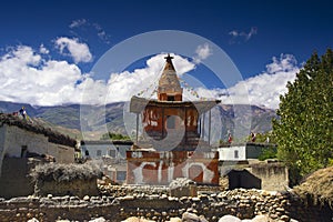 Chorten of Tsarang , Tsarang village , Tholung valley of upper Mustang,  Upper Mustang trekking, Nepal.