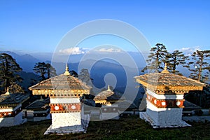 The 108 chortens stupas is the memorial in honour of the Bhutan photo
