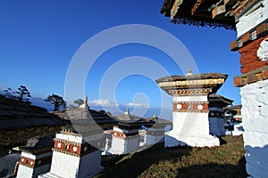 The 108 chortens stupas, the memorial in honour of the Bhutan photo