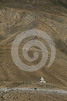 Chorton on a barren hill seen  at Kaza , Spiti Valley, Himachal Pradesh, India