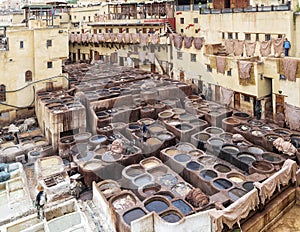 The Chouara Tannery, the largest and one of the oldest in Fes, Morocco.