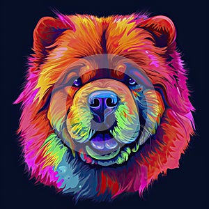 Chow chow in neon colors. Generative AI