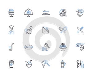 Chow line icons collection. Delicious, Savory, Tasty, Nourishing, Appetizing, Scrumptious, Flavorsome vector and linear