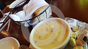 chowder and sourdough bread