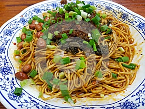 Chowmin Noodles Canton on dishes