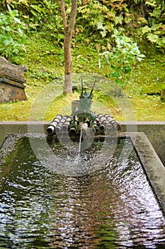 The Chozuya fountain of Eikan-Do temple. Kyoto Japan