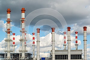 CHP pipes against the sky in Moscow, Russia