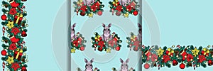 Chriatmas and New Year Seamless Pattern and borders set