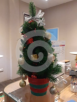 Chrismast tree in the office and miniatur tree obyek