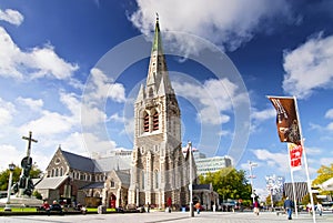 Christ Church Cathedral, a deconsecrated Anglican cathedral in the city of Christchurch, South Island, New Zealand.