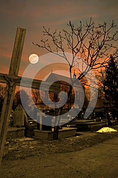 Christ on the cross on cemetery