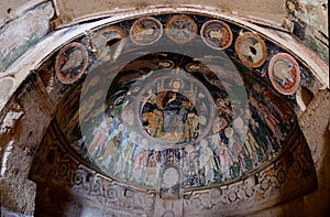 Christ Pantocrator fresco in cave crusader`s church ,Cappadocia photo