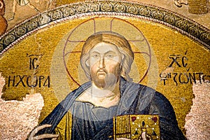 Christ pantocrator. Mosaic in Cora Church