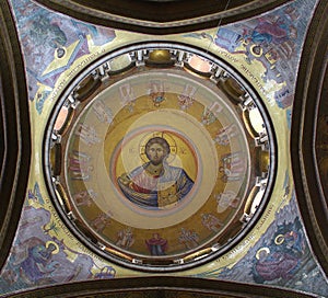 Christ Pantokrator in The Church of the Holy Sepulchre, Christ`s tomb, in the Old City of Jerusalem, Israel