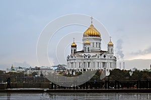 Christ Redeemer cathedral at rainy day in Moscow