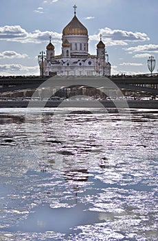 Christ the Redeemer Church in Moscow, Russia. Color photo with reflection