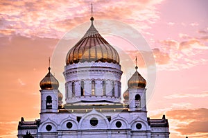 Christ the Redeemer Church in Moscow, Russia. Color photo with reflection