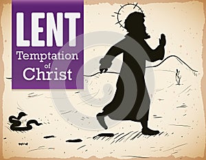 Christ`s Temptation Representation in a Scroll with Ribbon for Lent, Vector Illustration