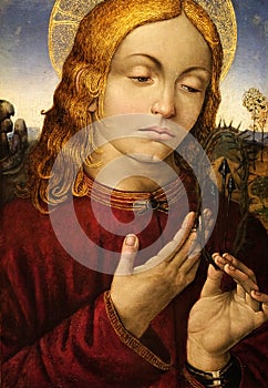 Christ with Symbols of the Passion by Raffaellino del Garbo, oil on wood, the Passion in Art from Mimara Museum in Zagreb, Croatia photo