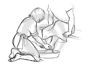 Christ washes Peter\'s feet. Pencil drawing