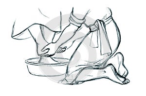 Christ washes Peter\'s feet. Pencil drawing