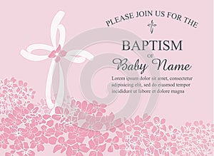 Christening, Baptism, Communion, or Confirmation Invitation Template with Cross and Floral Accents