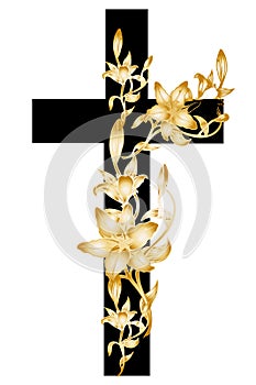 Christening cross with gold lily 3