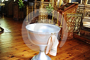 Christening font in the Russian Orthodox Church