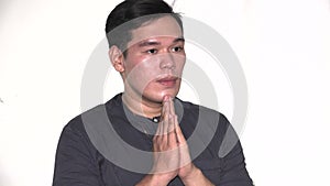 Christian Adult Asian Man Praying Isolated